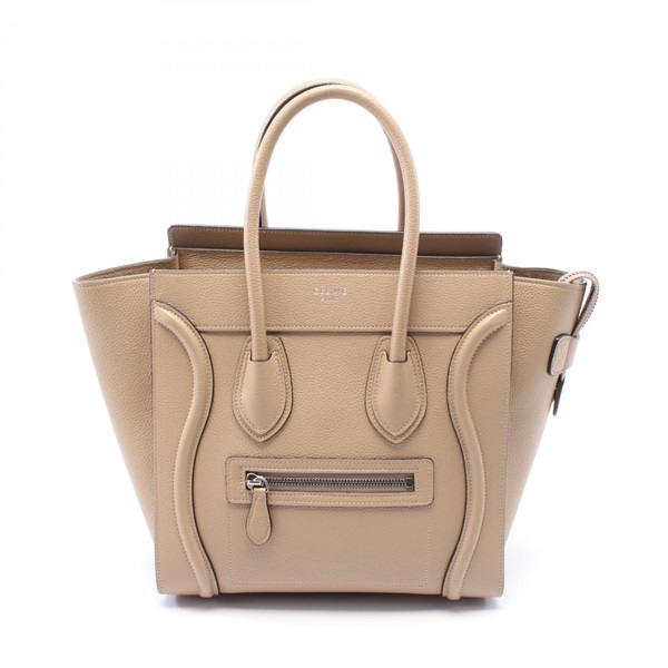 CELINE Luggage micro shopper Tote Hand Bag 167793 leather Beige Used Women