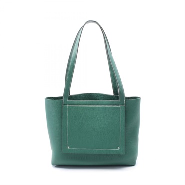 HERMES Cabas selier 31 Shoulder Tote Bag 082201CA Clemence leather Green Used W
