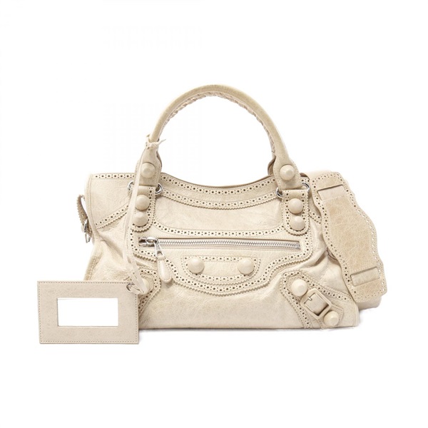 BALENCIAGA Giant City 2way shoulder Handbag 204529 leather Beige Used Women