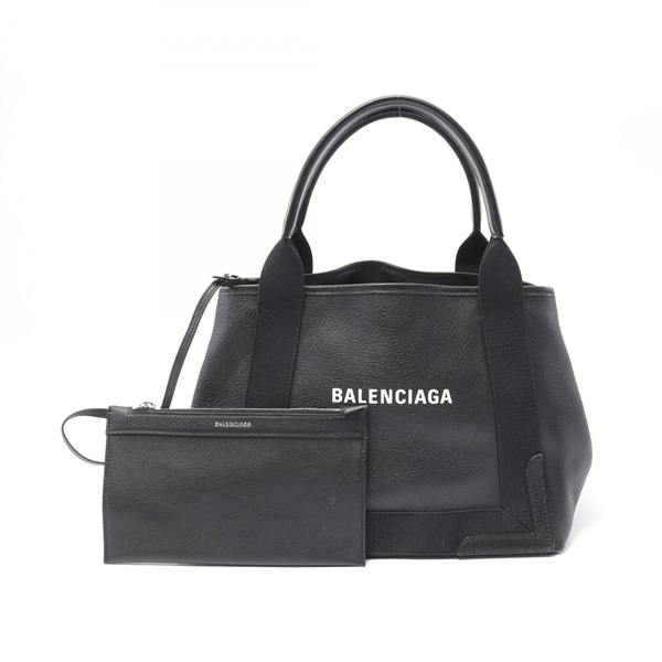 BALENCIAGA NAVY CABAS S Hand Tote Bag 339933 leather Black Used Women
