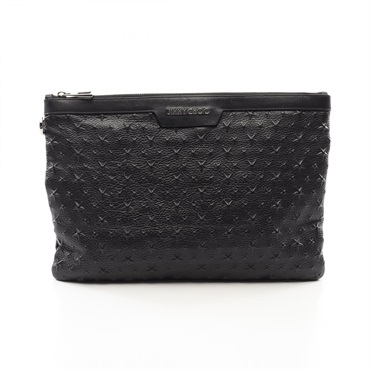 JIMMY CHOO DEREK EMG Star Emboss business clutch bag leather Black Used mens