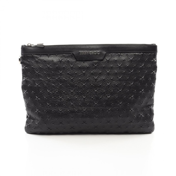 JIMMY CHOO DEREK EMG Star Emboss business clutch bag leather Black Used mens