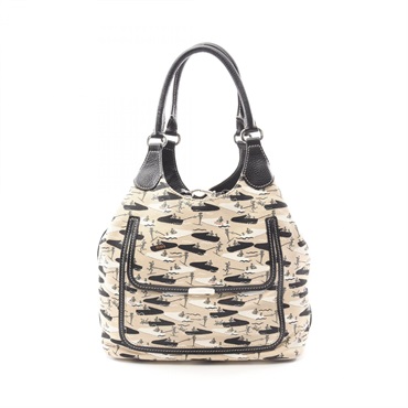TOD'S Handbag canvas leather Beige Black Used Women