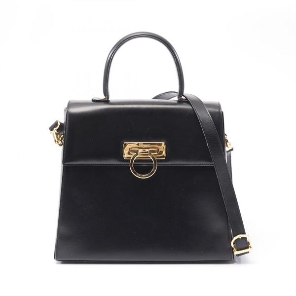 Salvatore Ferragamo Gancini 2way shoulder Handbag 21 0536 leather Black Used GHW