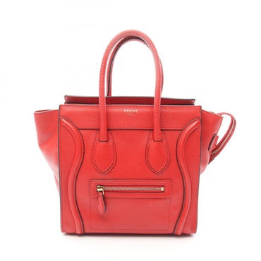 CELINE Luggage micro shopper Hand Tote Bag 167793 leather Red Used Women