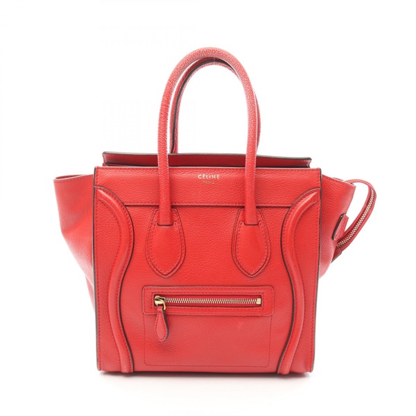 CELINE Luggage micro shopper Hand Tote Bag 167793 leather Red Used Women