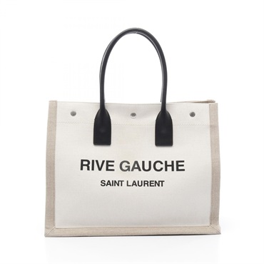 SAINT LAURENT PARIS Rive Gauche Tote Bag 617481 leather Linen canvas White Beige