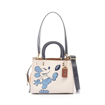 COACH× DISNEY Rogue 25 2way Shoulder Handbag C6166 leather Beige Blue Navy Used