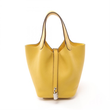HERMES Picotin Lock PM Hand bag W Taurillon Clemence Yellow Sun Used SHW