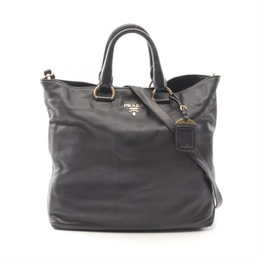 PRADA 2way Shoulder Tote Bag leather Black Used Women crossbody