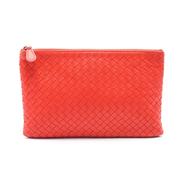 BOTTEGA VENETA Intrecciato pouch business clutch bag leather Red Used unisex