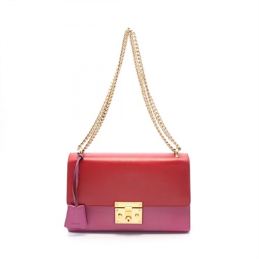 GUCCI Chain Shoulder Bag 409486 leather Red Pink Used Women GHW