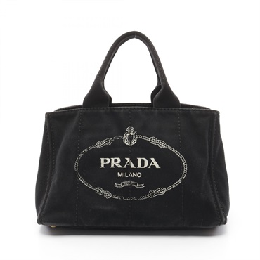PRADA Canapa Hand Tote Bag BN1877 canvas Black Used Women Logo