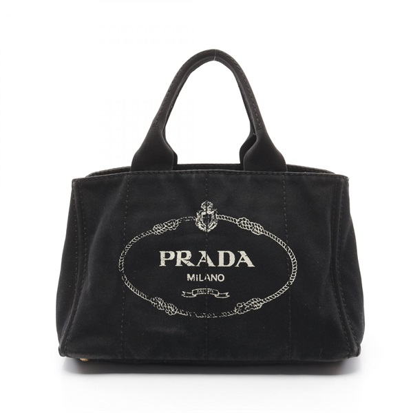 PRADA Canapa Hand Tote Bag BN1877 canvas Black Used Women Logo