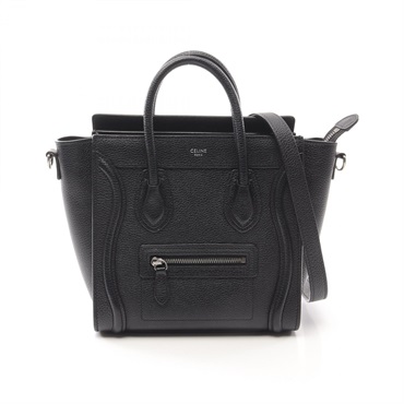 CELINE Luggage Nano Shopper 2way shoulder Handbag 189243 leather Black Used