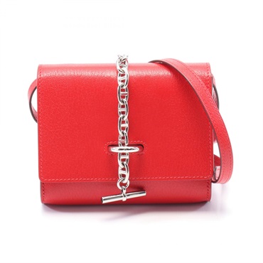 HERMES Chaine dancre compact wallet Shoulder Bag Chevre leather Red Used B SHW