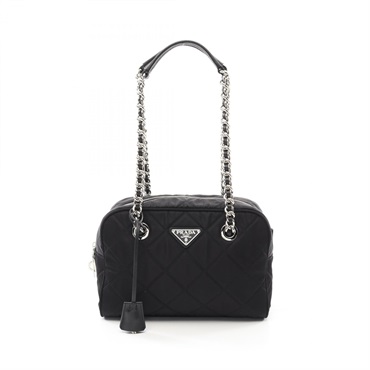 PRADA TESSUTO IMPUNTU chain Shoulder Bag 1BB072 Nylon Saffiano leather Black