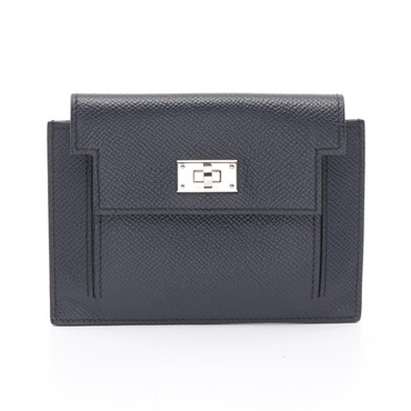 HERMES Kelly Pocket Compact coin purse wallet Z Epsom Blue nuit Used SHW