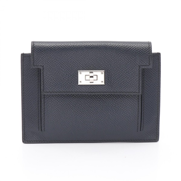 HERMES Kelly Pocket Compact coin purse wallet Z Epsom Blue nuit Used SHW