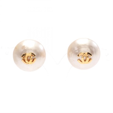 CHANEL COCO Mark clip Earrings Gold Plated Artificial pearls White Used