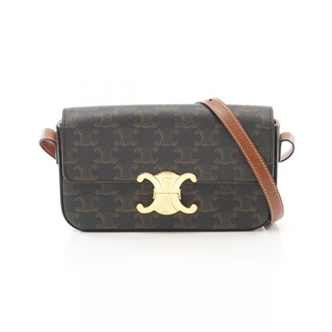 CELINE Claude Triomphe Shoulder Bag 194142CUZ canvas leather Black Brown Used