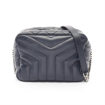 SAINT LAURENT PARIS Lulu Bowling Shoulder Bag 454317 leather Navy Used Women