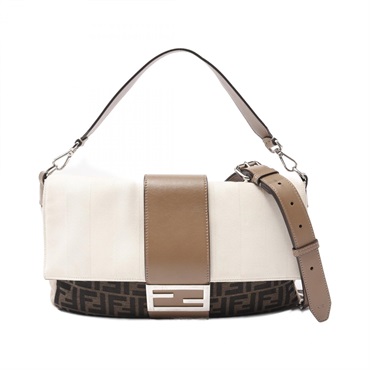 FENDI Large Zucca Baguette 2way Handbag 7VA478 canvas leather Suede Brown Used