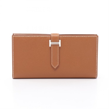 HERMES Bearn Soufflet Bifold purse wallet X Epsom leather Gold Used SHW