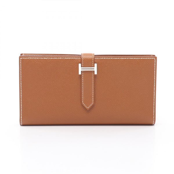 HERMES Bearn Soufflet Bifold purse wallet X Epsom leather Gold Used SHW