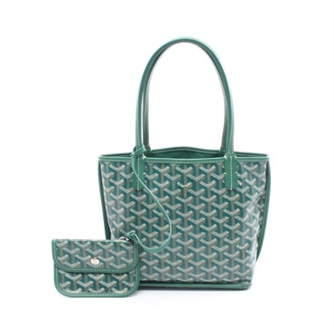 GOYARD Ange Mini Pouch Tote Bag canvas leather Green Brown White Used Women