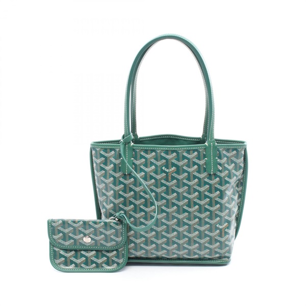 GOYARD Ange Mini Pouch Tote Bag canvas leather Green Brown White Used Women