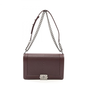 CHANEL Boy Chanel Large V Stitch Shoulder Bag A92193 Lamb leather Brown Used CC