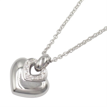 BVLGARI Doppio Cuore Necklace Diamond Pendant 18KWG White Gold Used women