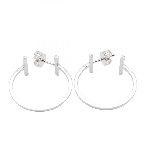 TIFFANY＆CO T wire hoop medium Pierced earrings 18KWG White Gold Used Women