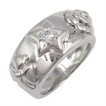 CHANEL Three Symbols Ring 1P Diamond 18KWG White Gold Used women US size 4.75