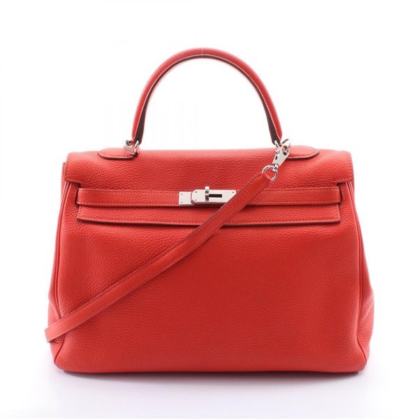 HERMES Kelly 35 2way Handbag Togo leather Brown Capucine Used Women P SHW