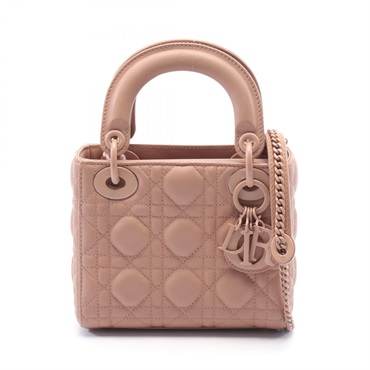 Dior Christian Lady Dior Mini Cannage 2way Tote Handbag M0505 leather Pink Used