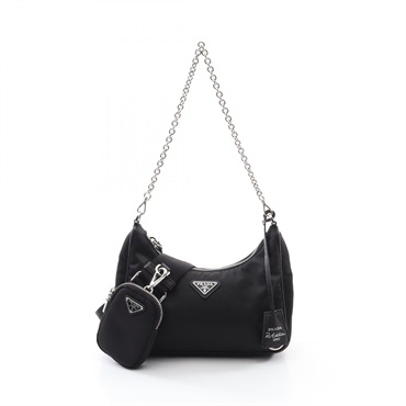 PRADA Re-Edition 2005 chain Shoulder Bag 1BH204 Nylon Saffiano leather Black