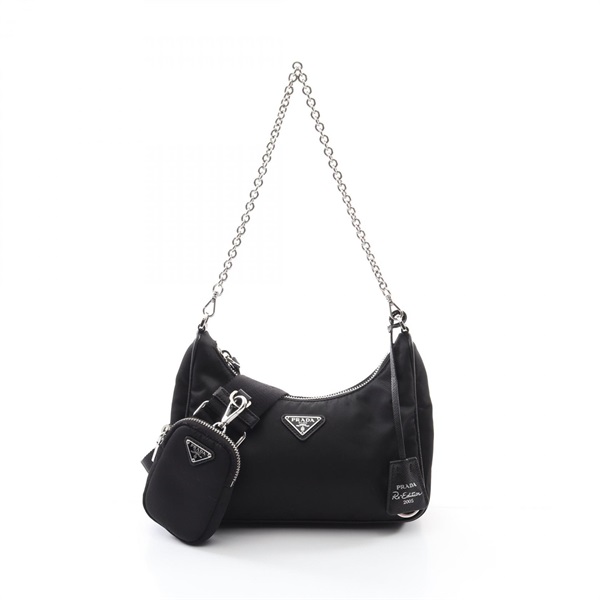 PRADA Re-Edition 2005 chain Shoulder Bag 1BH204 Nylon Saffiano leather Black