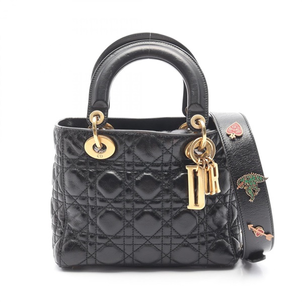 Dior Ladies Dior Small Cannage Shoulder Handbag leather Black Used Women GHW CD
