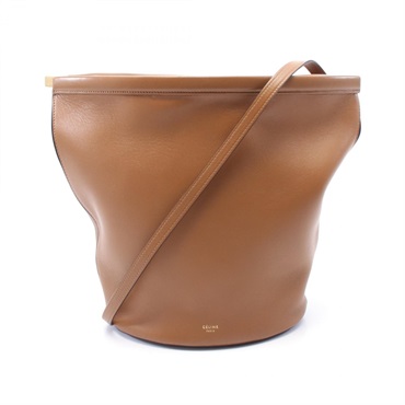 CELINE Clasp Bucket Shoulder crossbody Bag leather Brown Used