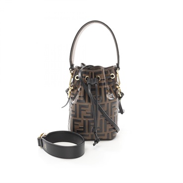 FENDI Mini Montresor Zucca 2way shoulder Handbag leather Brown Black Used Women