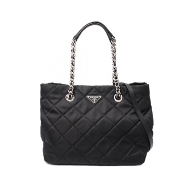 PRADA TESSUTO IMPUNTU Tote chain shoulder crossbody Bag 1BG740 Nylon Saffiano BK