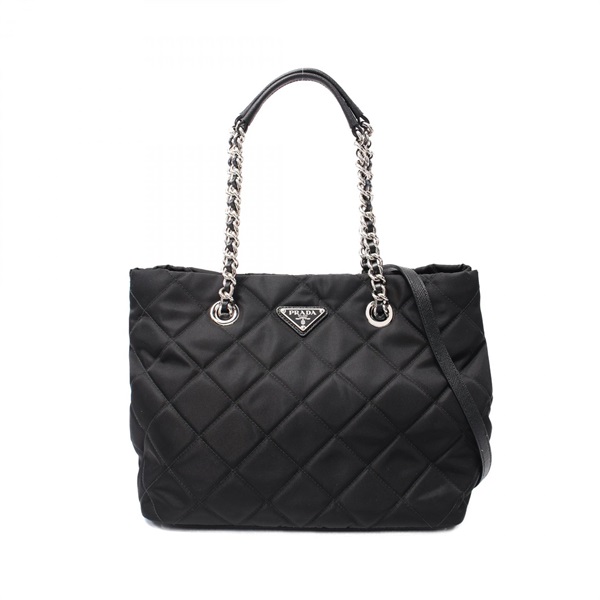 PRADA TESSUTO IMPUNTU Tote chain shoulder crossbody Bag 1BG740 Nylon Saffiano BK