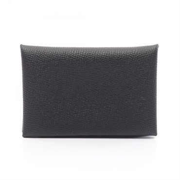 HERMES Calvi coin purse wallet U Epsom leather Black Used SHW