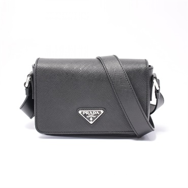 PRADA Triangle logo Shoulder crossbody Bag 2VD065 Saffiano leather Black Used
