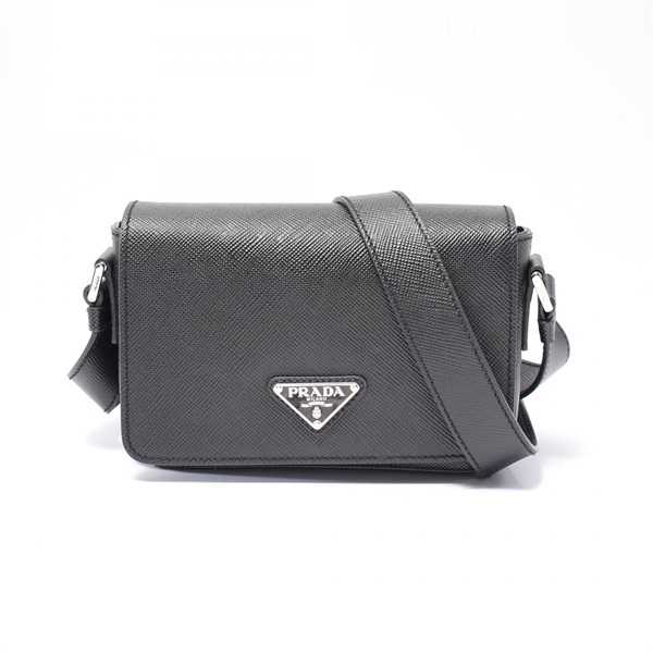 PRADA Triangle logo Shoulder crossbody Bag 2VD065 Saffiano leather Black Used