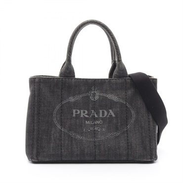 PRADA CANAPA 2way shoulder crossbody Tote Bag 1BG439 denim canvas Gray Used