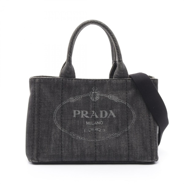 PRADA CANAPA 2way shoulder crossbody Tote Bag 1BG439 denim canvas Gray Used