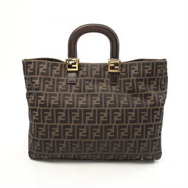 FENDI Zucca Tote Hand Bag 26329 canvas leather Brown Used Women GHW